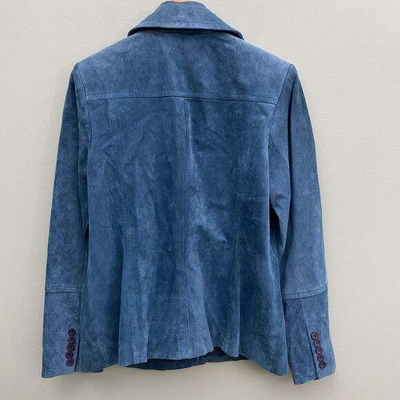 Alfani Leather Jacket Womens Large Blue Suede Lined Buttons Blazer - Picture 2 of 12